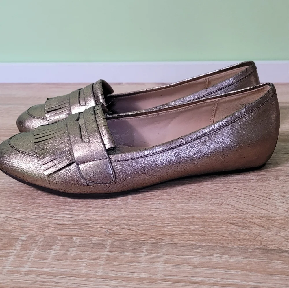 GOLD Tassel loafers size 9.5 Andrew Geller Coastal Grandma Fringe - Picture 5 of 7